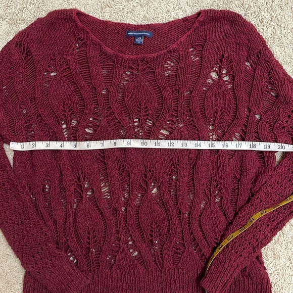 American Eagle Open Weave Crochet Sweater Burgundy Red Cranberry Size Large - Picture 6 of 13